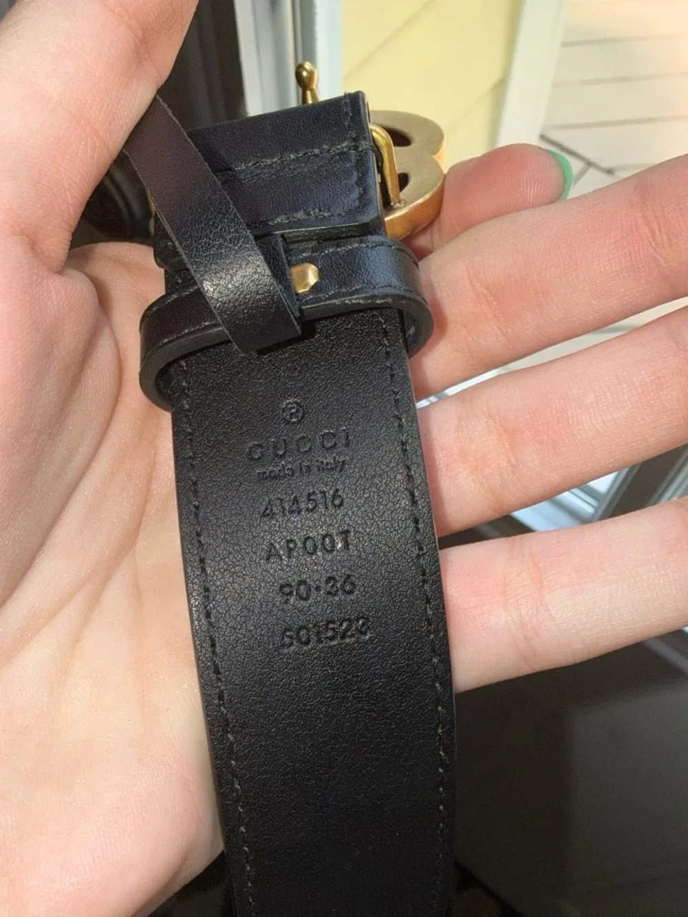 Gucci Black Leather Belt with Aged Gold Double-G Buckle